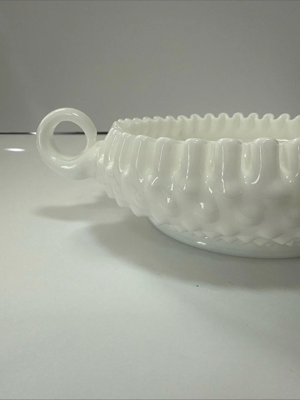 White Ruffled Milk Glass heart shaped vintage